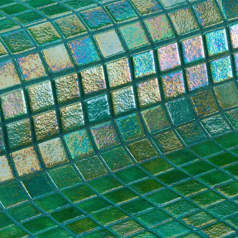 Iridescent glass mosaic tile Green Pearl from Ezarri