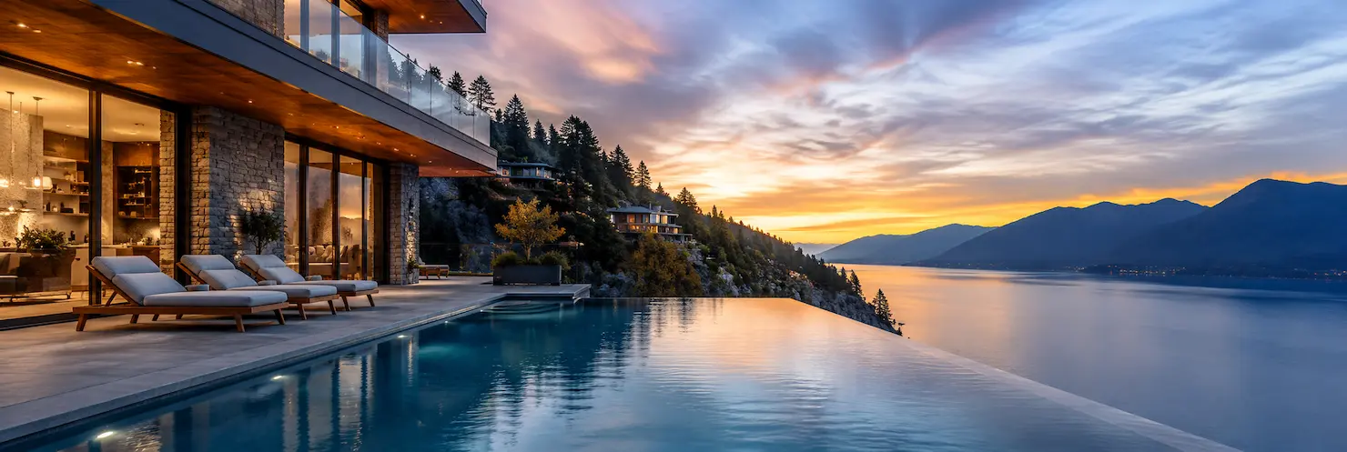 Luxury pool at sunset