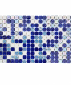 Oasis glass mosaic pool tile in cobalt blue and white tones