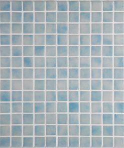 Mist pale blue glass mosaic pool tile, 1 x 1 in squares on a 12 x 19 in sheet